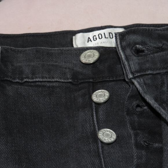 Agolde Black Wash Distressed Nico High Rise Slim Jeans - Picture 9 of 12